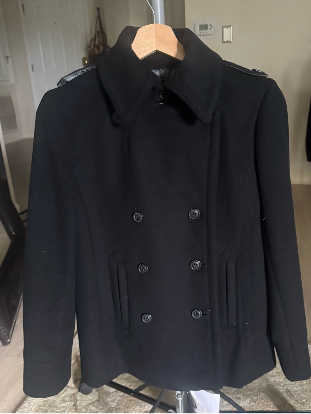 Vintage J.Crew 79523 Black 100% Wool Double Breasted Peacoat Jacket M